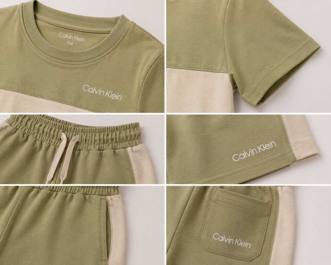 Детски летен комплект Calvin Klein в маслинено зелено и бежово