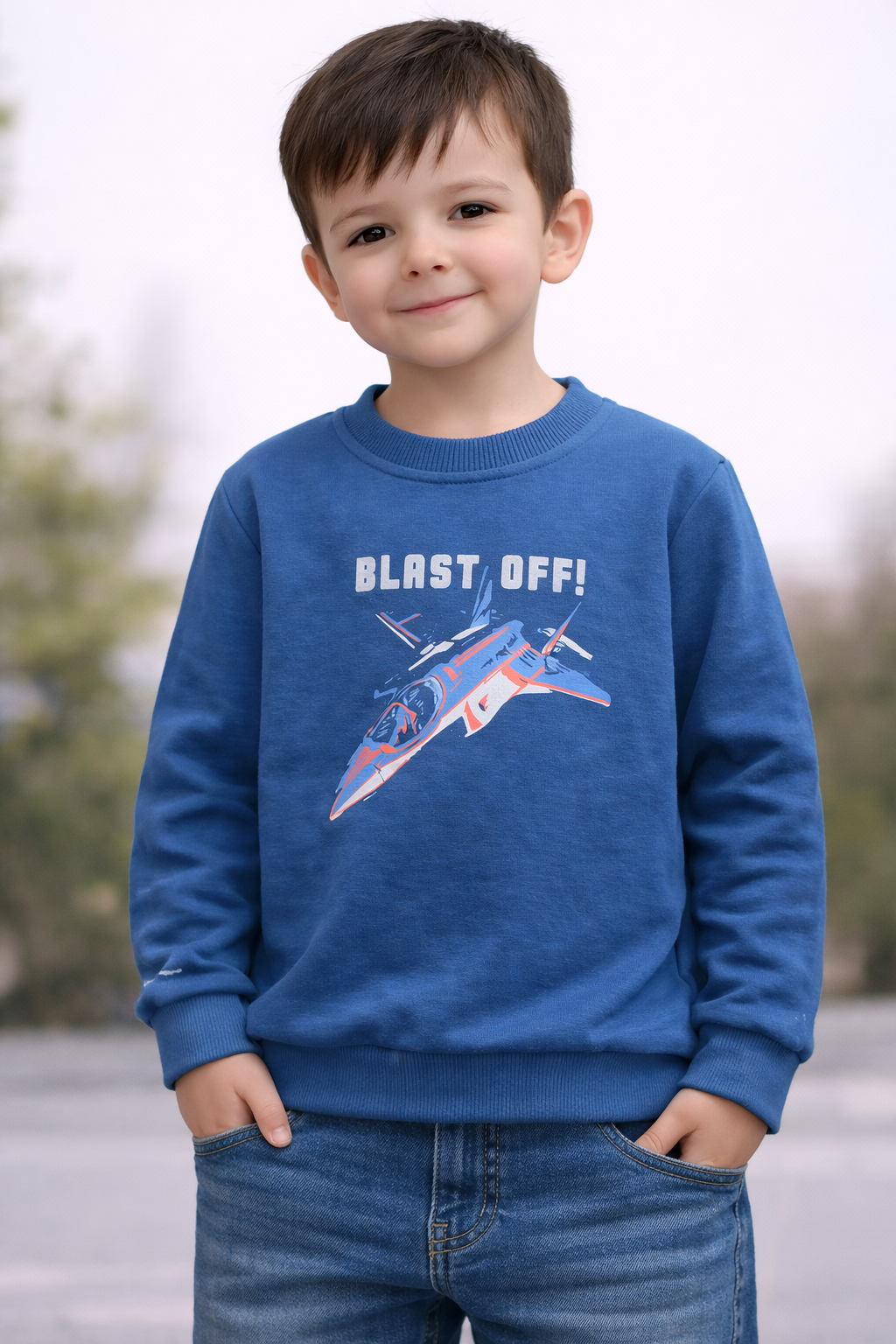 Детска блуза с дълъг ръкав „Blast Off“ – синя