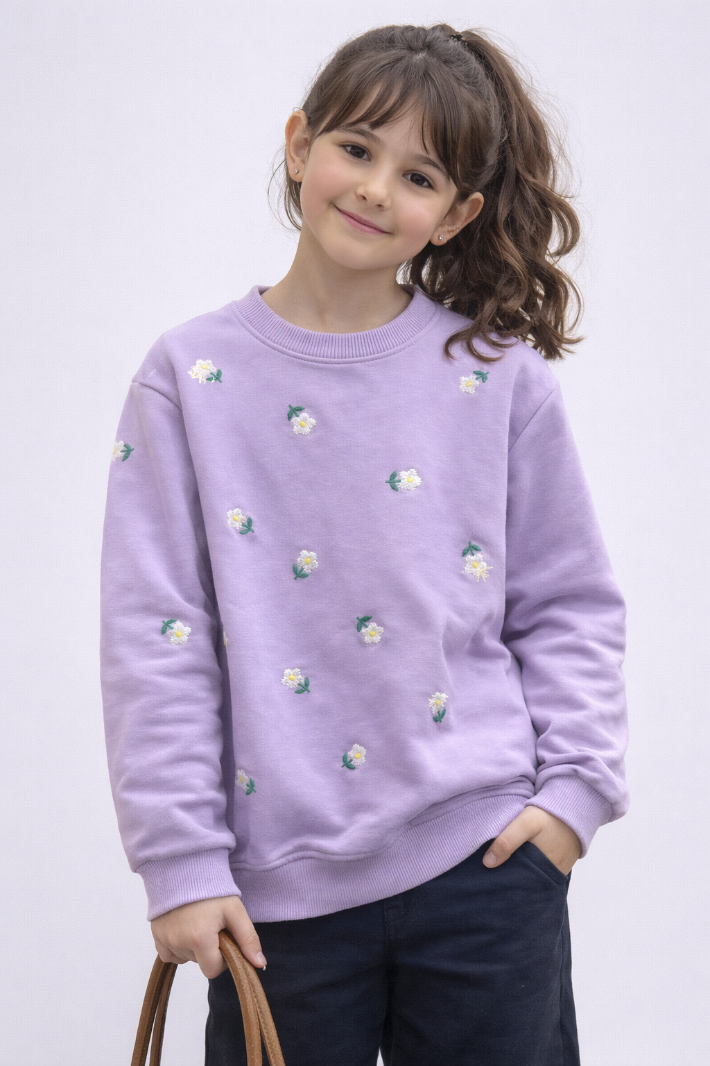 Детска ватирана блуза за момиче с бродирани цветя