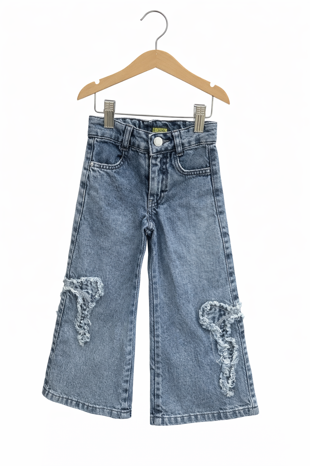 Детски дънки за момиче тип чарлстон с декоративни апликации