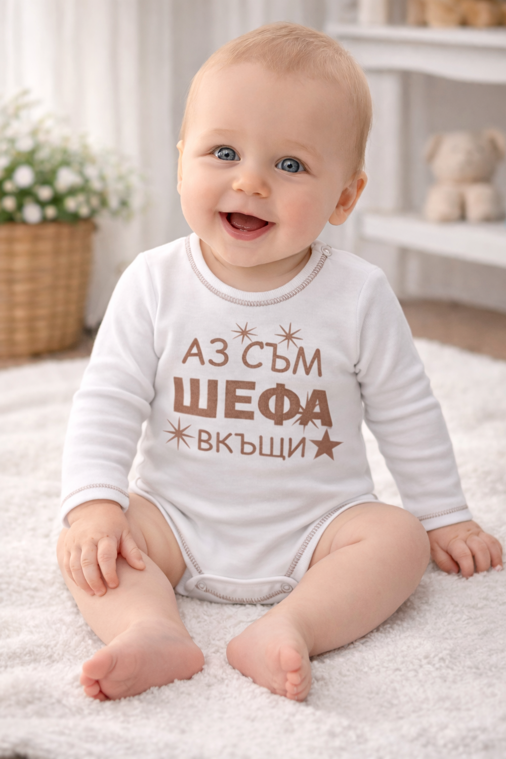 Бебешко боди с дълъг ръкав „Аз съм шефа вкъщи“