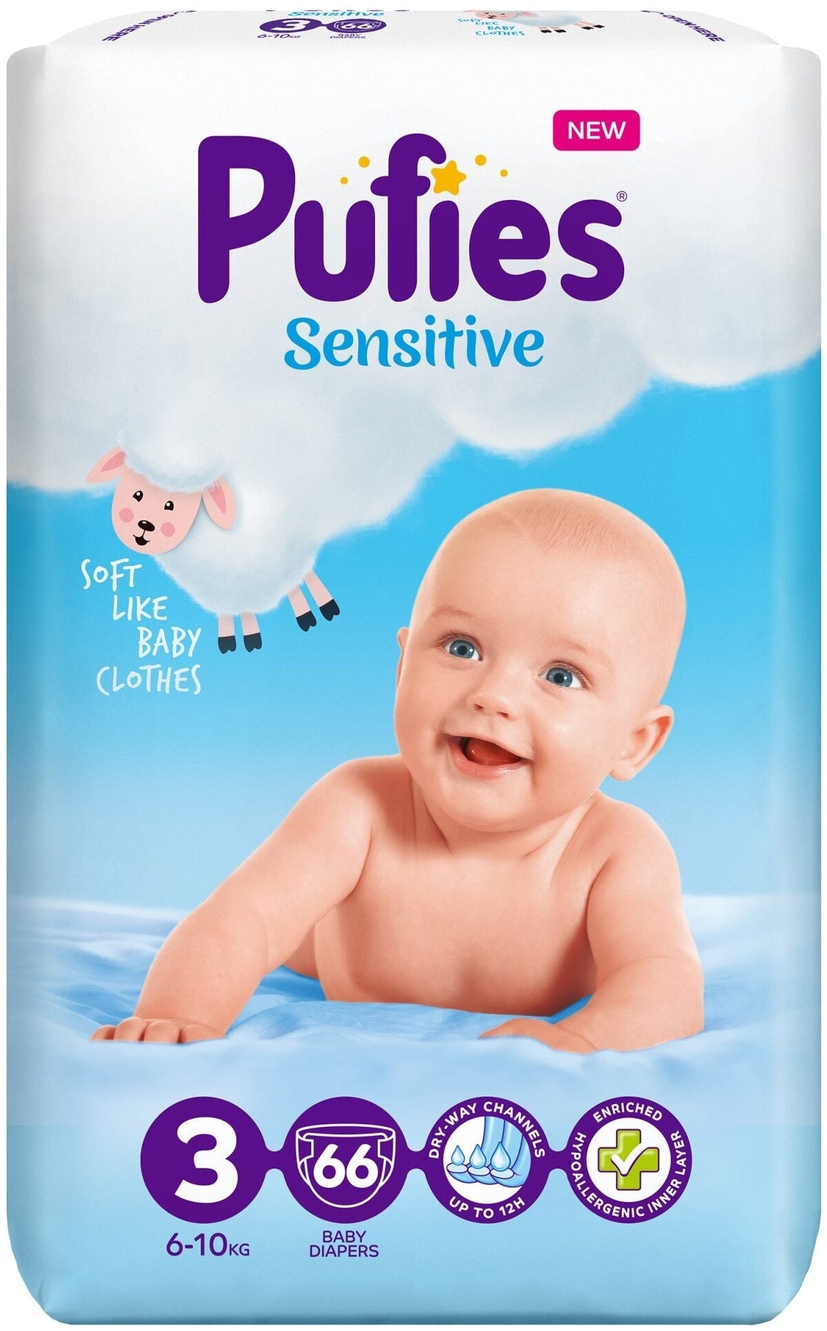 Pufies Sensitive Baby Diapers Размер 3 (6–10 кг), 66 броя