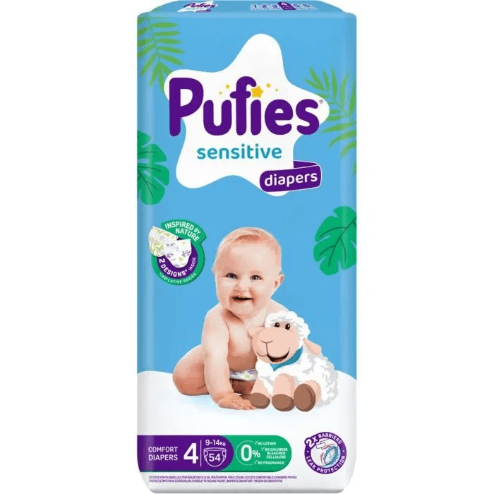 Pufies Sensitive Diapers – Размер 4 (9–14 кг), 54 броя