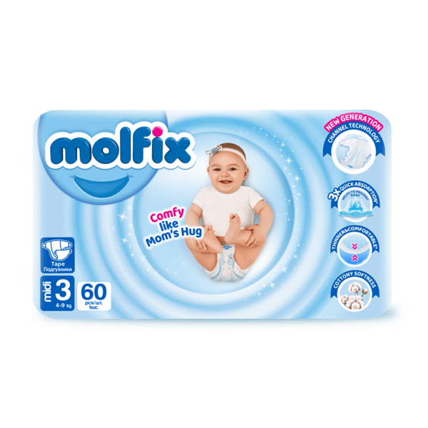 Molfix Tape – Размер 3 (4–9 кг), 60 броя