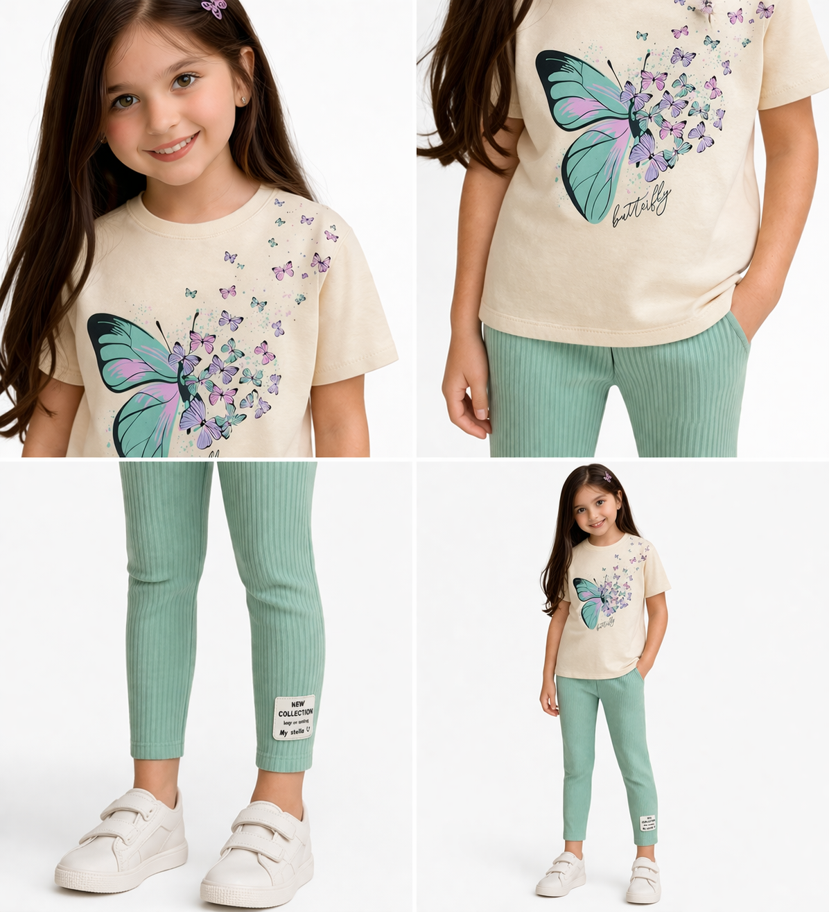 Детски комплект тениска и рипсен панталон Butterfly 100% памук