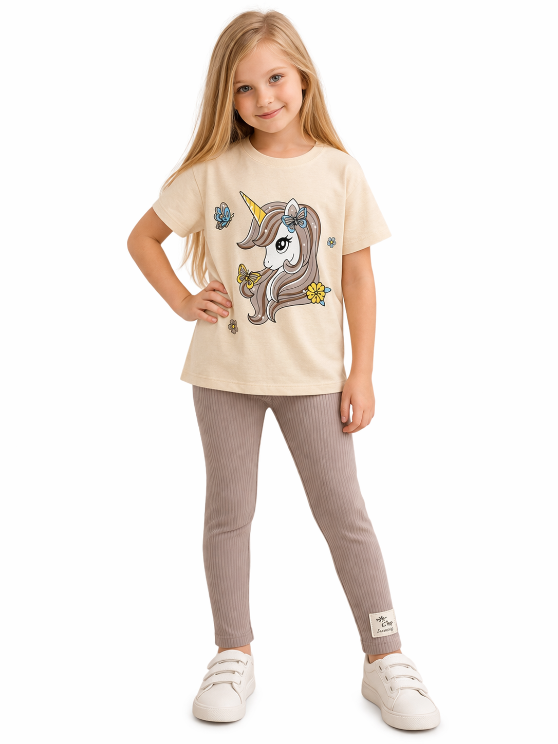 Детски комплект тениска и рипсен клин Unicorn памук с еластан