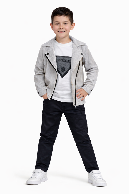 Детски комплект от 3 части – панталон, рипсено якенце и блузка със щампа