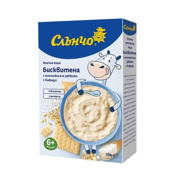 Слънчо Млечна бисквитена каша с пшенична закваска и бисквити (6+ месеца) – 200 г