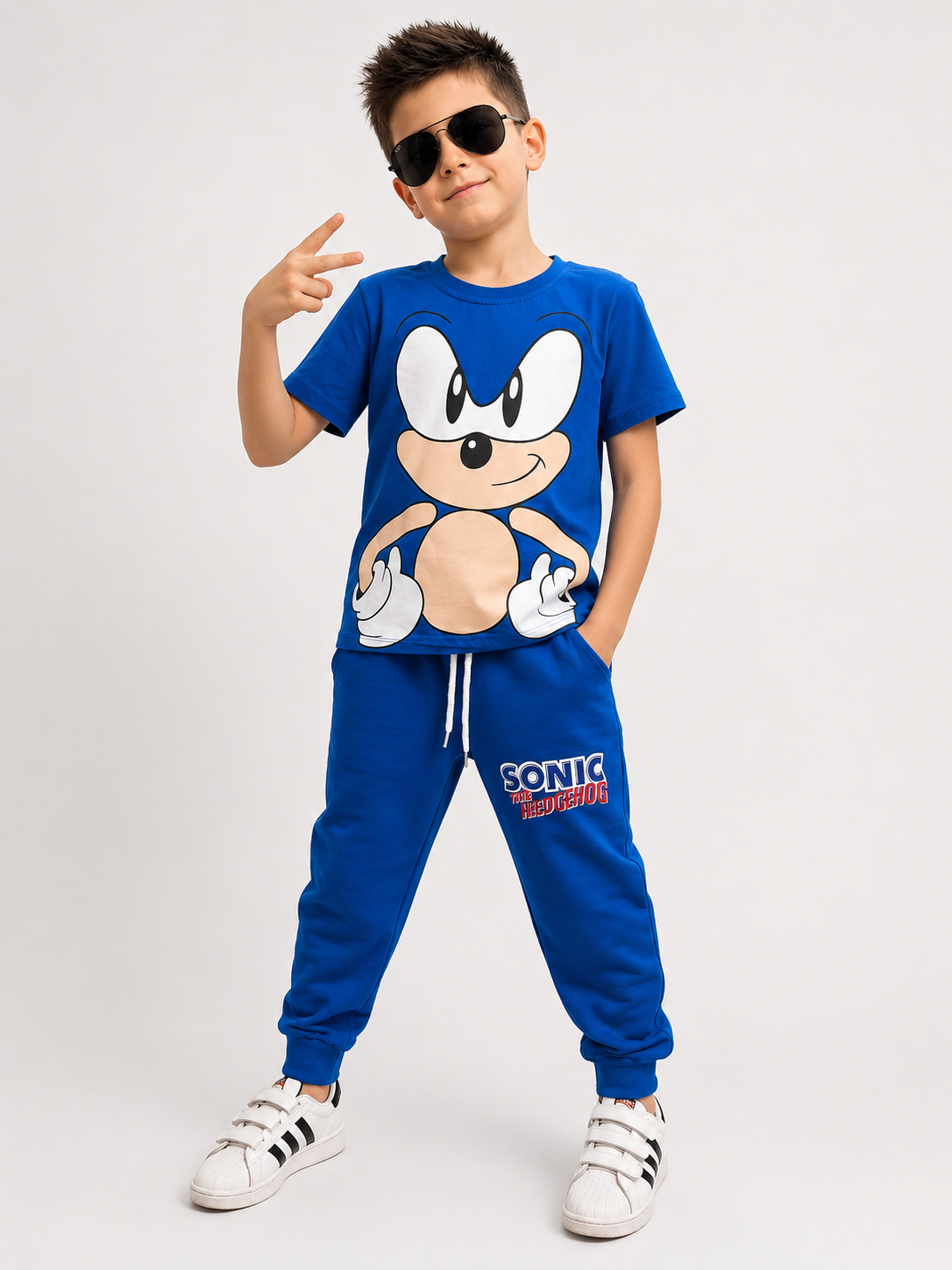 Детски комплект Sonic – тениска и долнище в син цвят