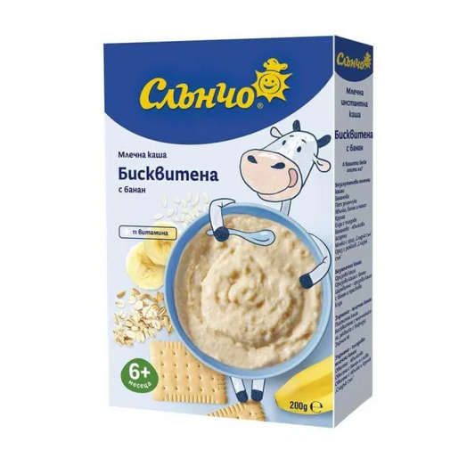 Слънчо Млечна инстантна каша „Бисквитена с банан“ (6+ месеца) – 200 г