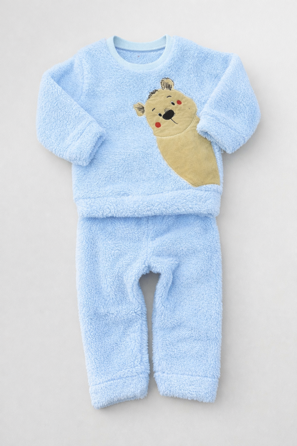 Бебешки плюшен комплект – блуза и панталон с мече