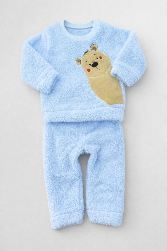 Бебешки плюшен комплект – блуза и панталон с мече