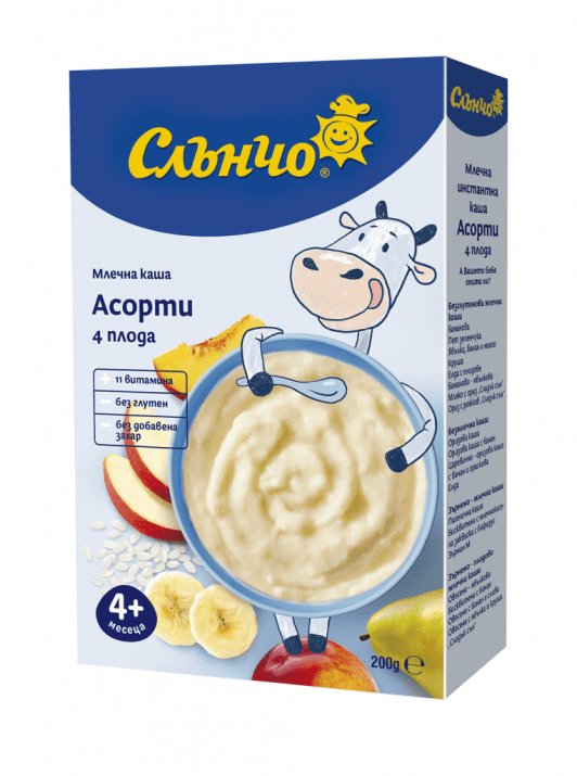 Слънчо Млечна каша Асорти 4 плода (4+ месеца) – 200 г