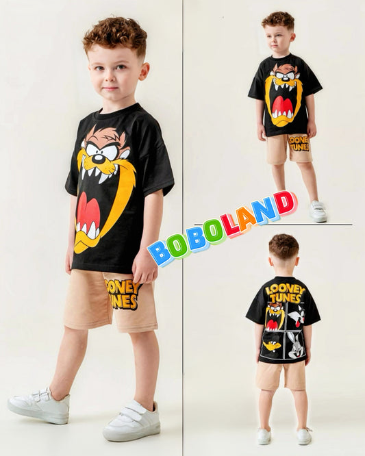 Детски комплект Looney Tunes Tasmanian Devil в черно и бежово