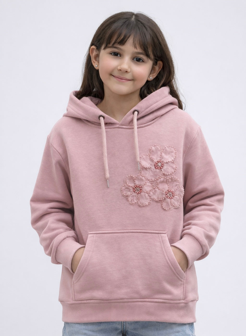 Детски суичър за момиче с декоративни цветя