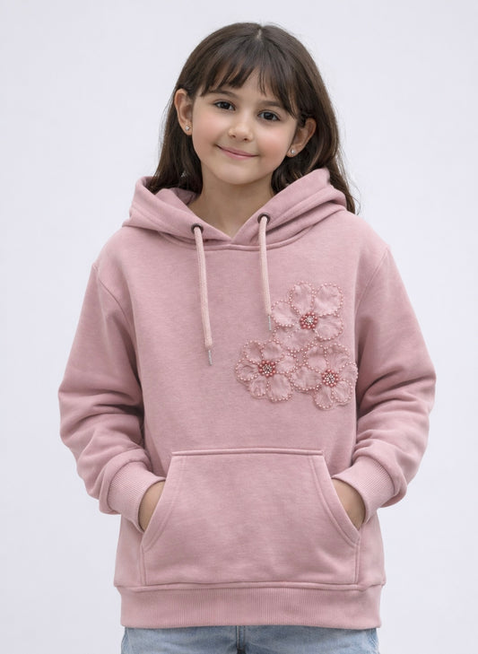 Детски суичър за момиче с декоративни цветя