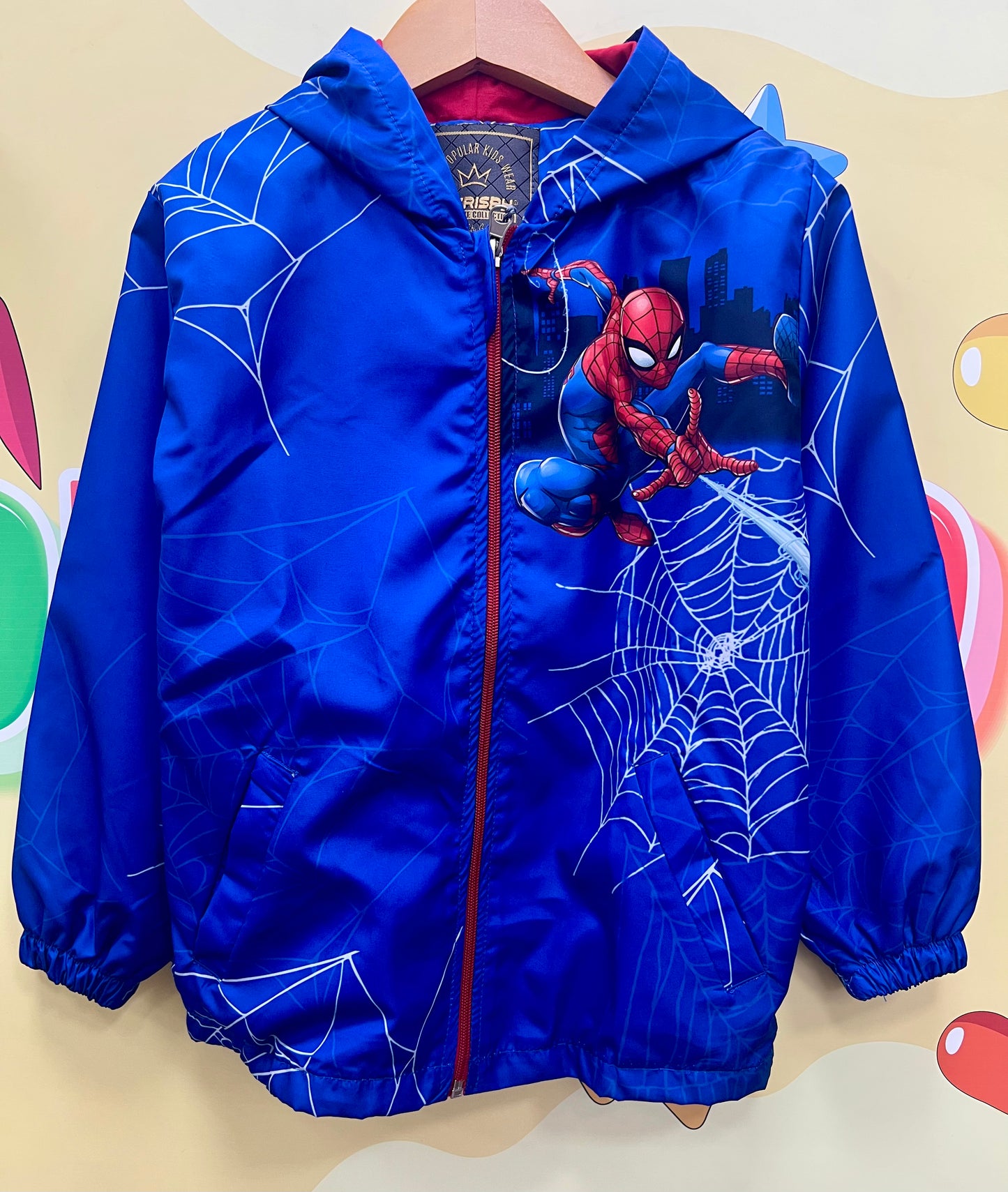 Детско яке Spiderman – синьо с качулка
