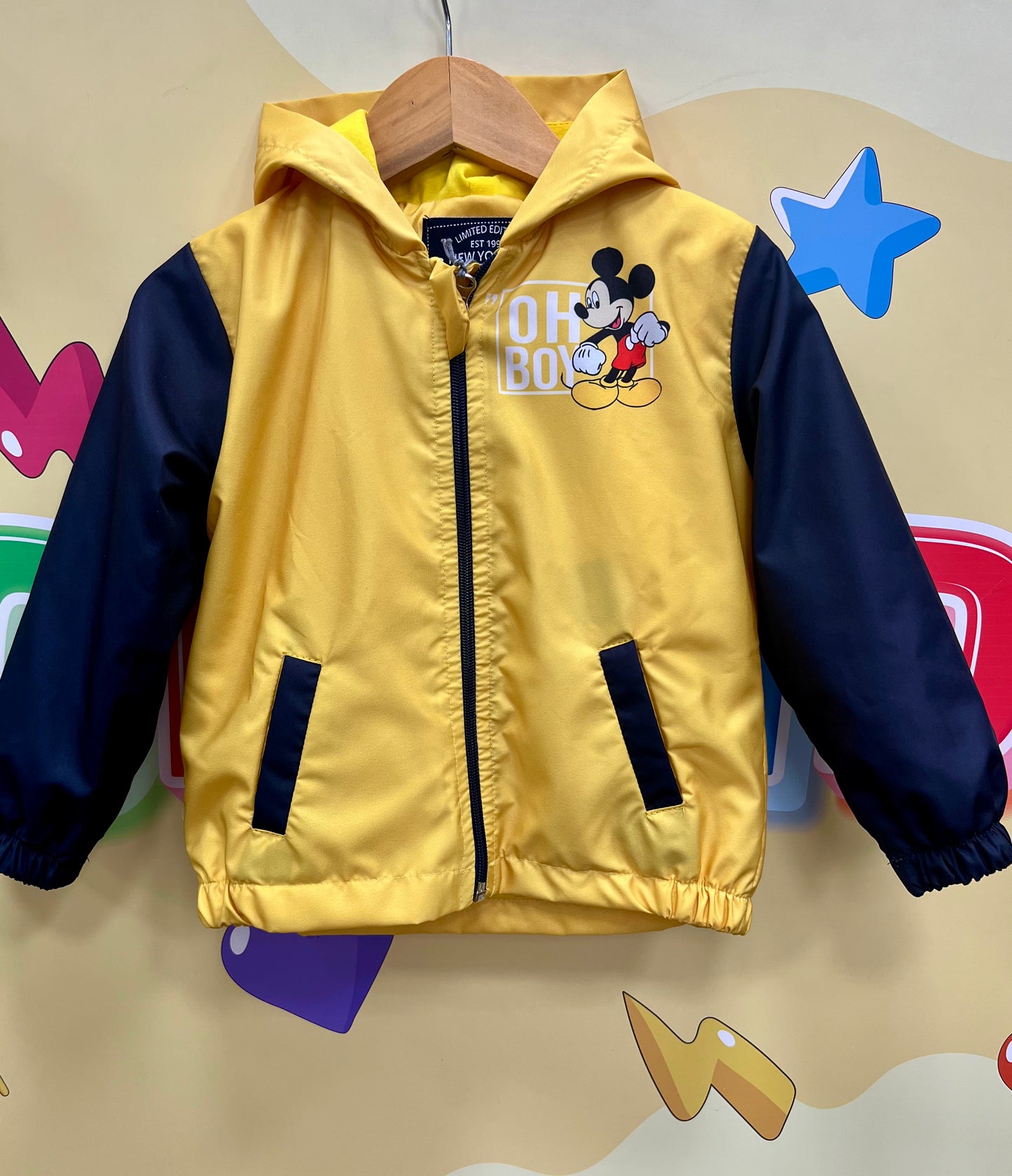 Детско яке Mickey Mouse – жълто с качулка
