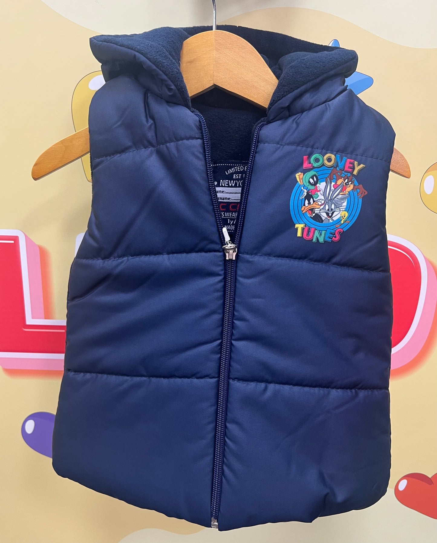 Детски елек Looney Tunes с качулка – син, лек и удобен, пролет/есен