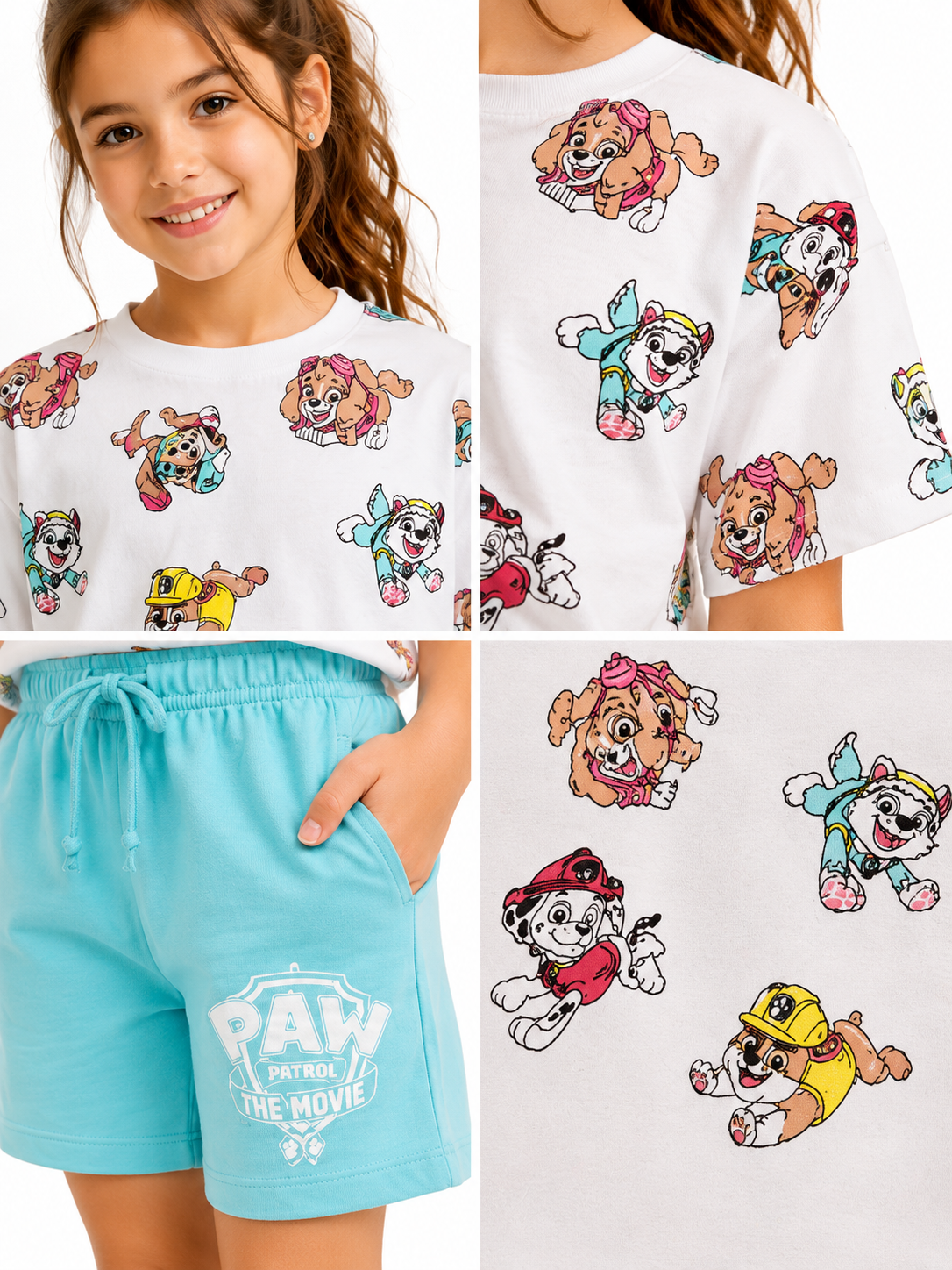 Детски памучен комплект Paw Patrol за момиче с къси панталонки