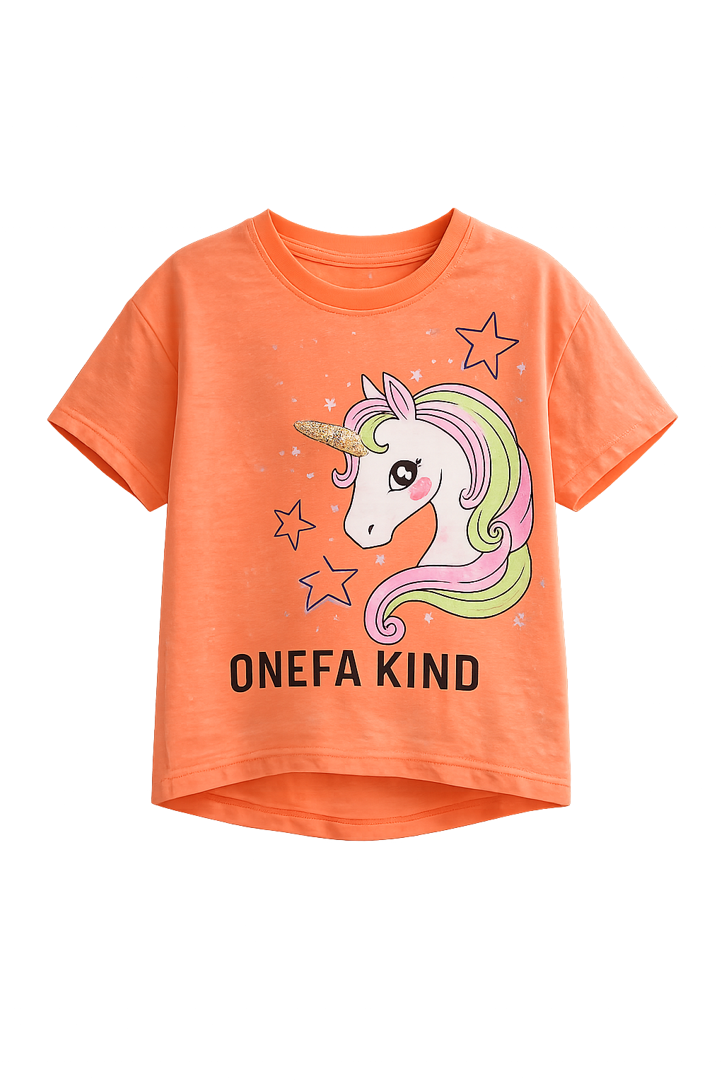 Детска тениска с еднорог One of a Kind – оранжева