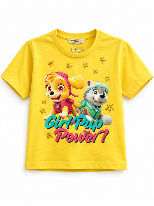 Детска тениска Girl Pup Power за момиче – жълта