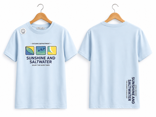 Детска тениска Sunshine and Saltwater – светлосиня