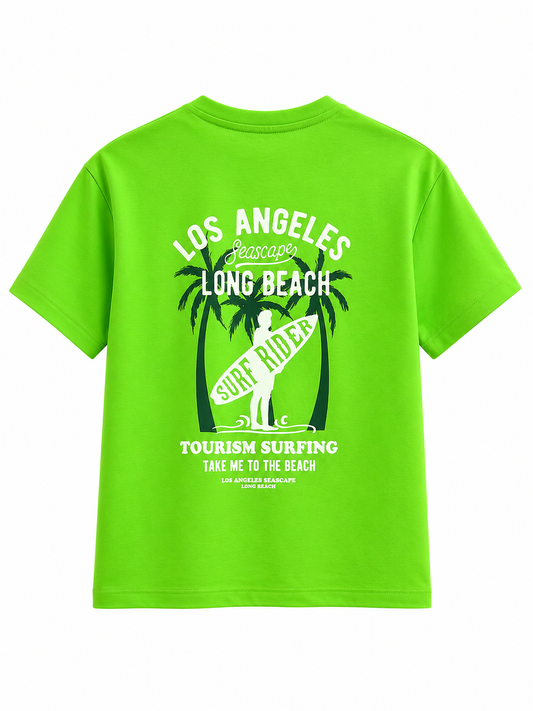 Детска неонова зелена тениска Los Angeles Surf Rider