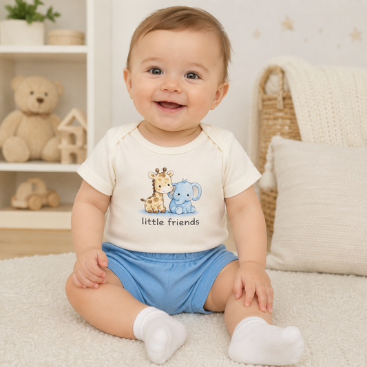 Бебешки комплект Little Friends – боди и къси панталонки от 100% памук