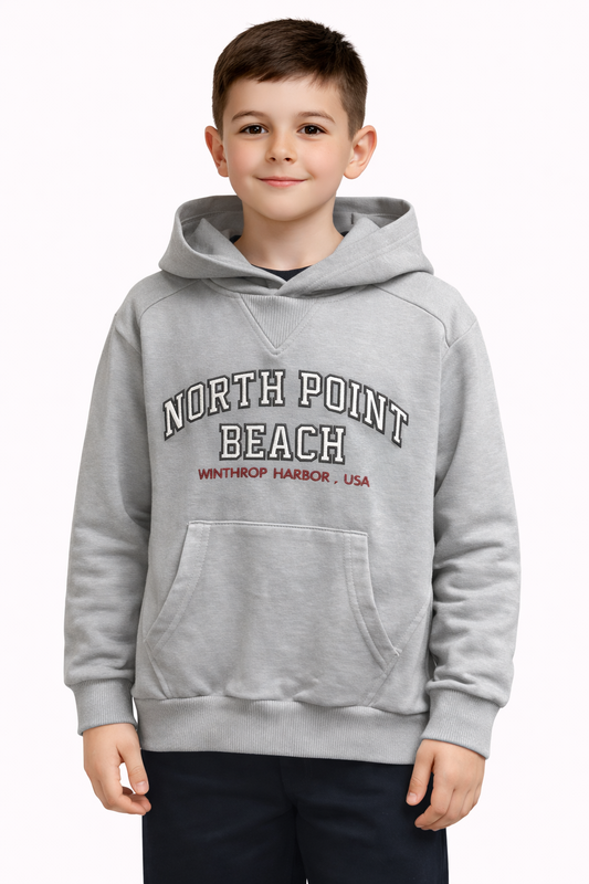 Детски суичер с качулка „North Point Beach“ – сив