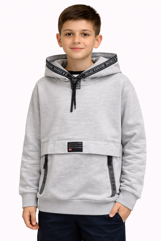 Детски суичер с качулка – сив