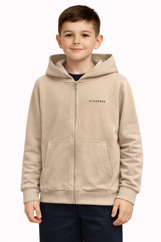 Детски суичер с качулка и цип – бежов