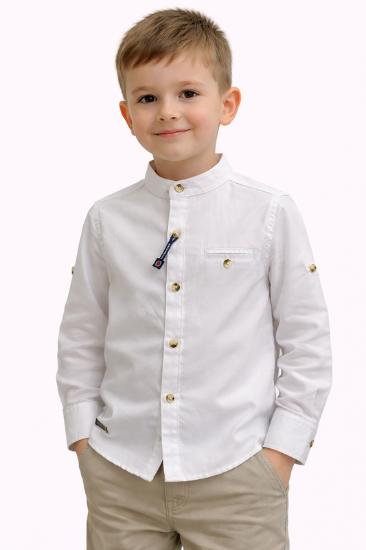 Детска официална риза с права яка – бяла