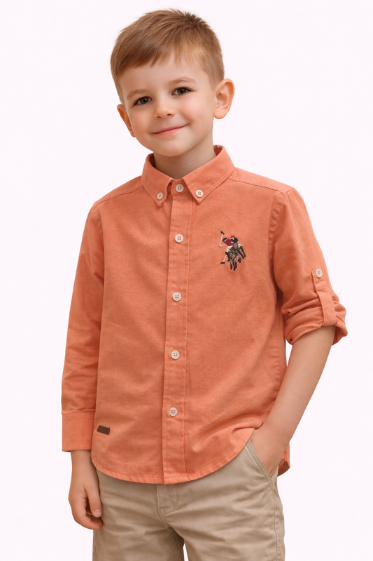 Детска риза в цвят праскова с бродерия
