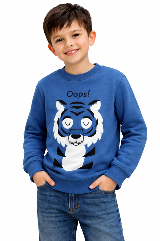 Детска блуза с тигър „Oops!“ – синя