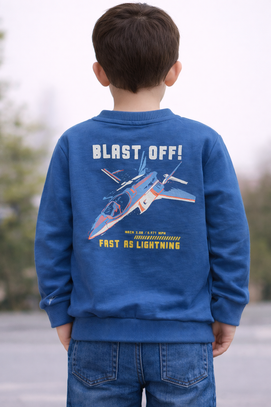 Детска блуза с дълъг ръкав „Blast Off“ – синя
