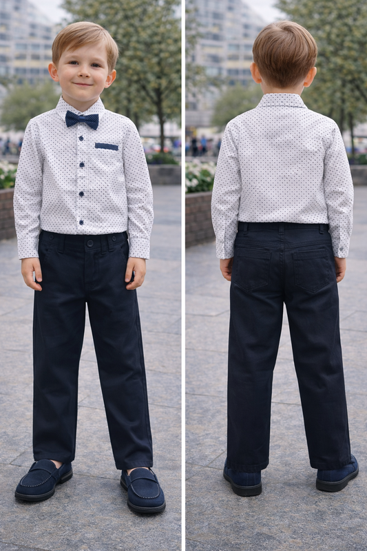 Детски официален комплект за момче – риза с папионка и панталон