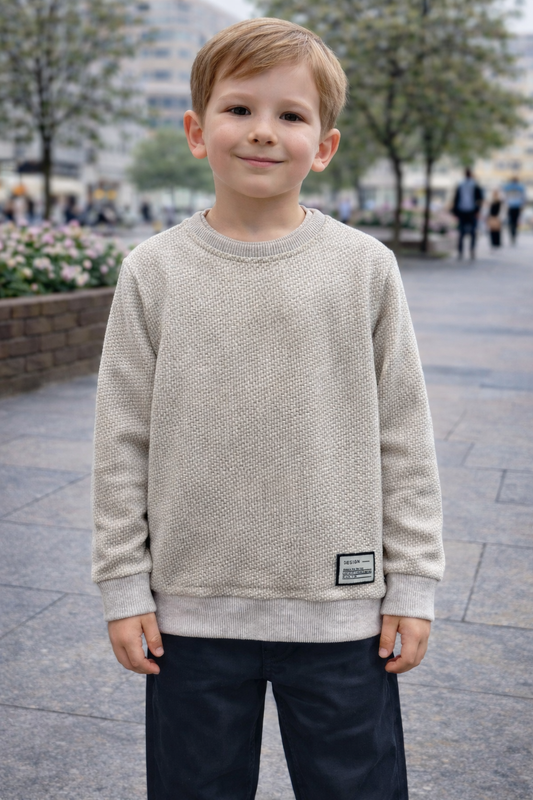Детска блуза Breeze Boys – бежова, с релефна текстура