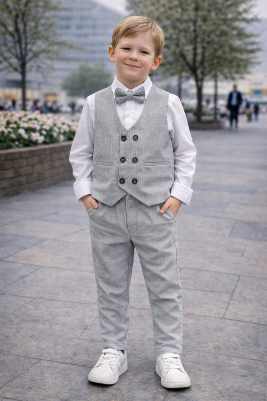 Детски елегантен комплект от 4 части – риза, елек, папионка и панталон