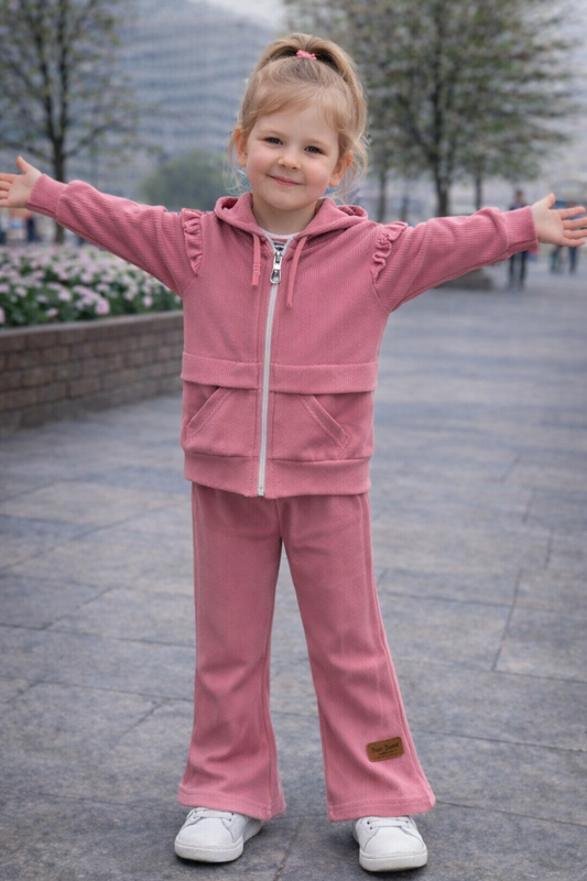 Детски комплект за момиче от две части – суичър с цип и панталон