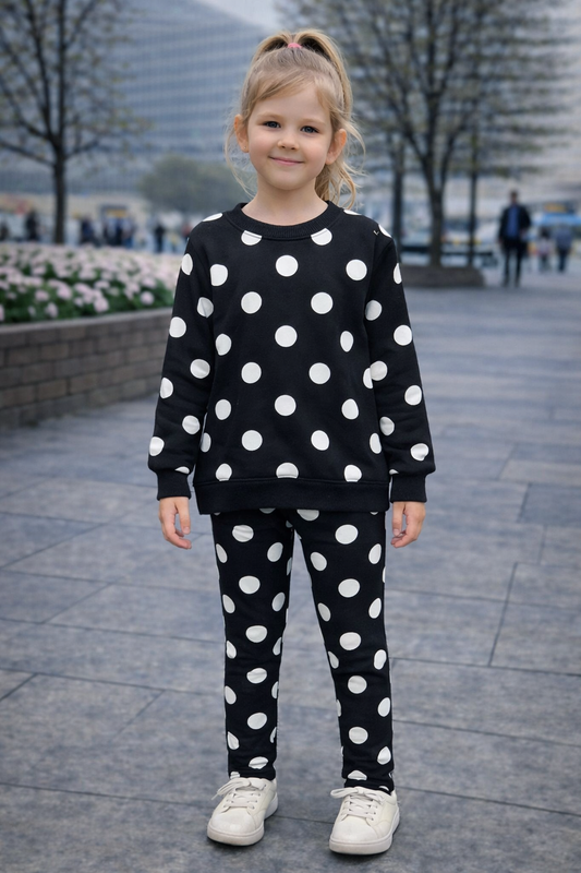 Детски комплект за момиче – блуза и клин на точки