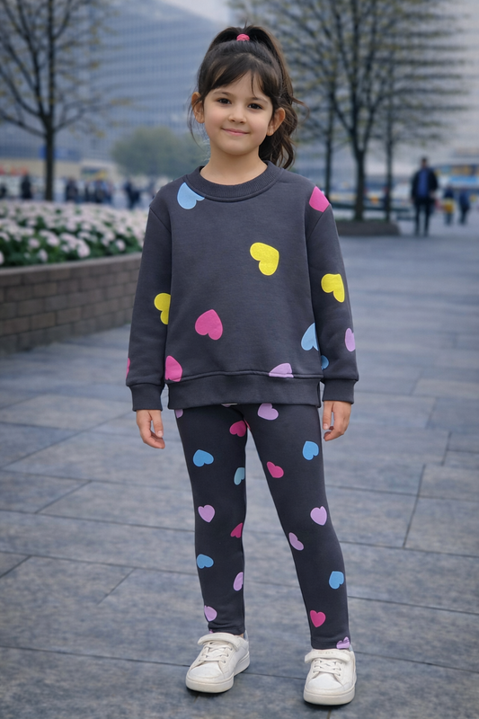 Детски ватиран комплект блуза и клин със сърца