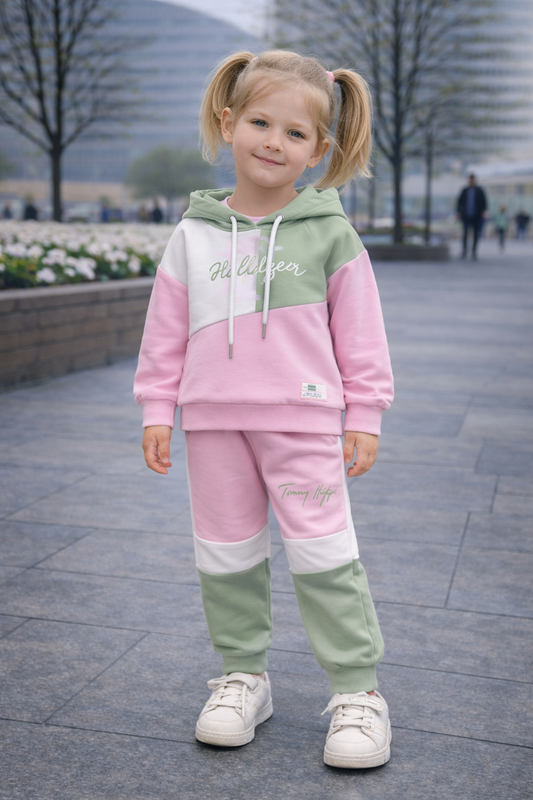 Детски спортен комплект за момиче – суитшърт с качулка и панталон