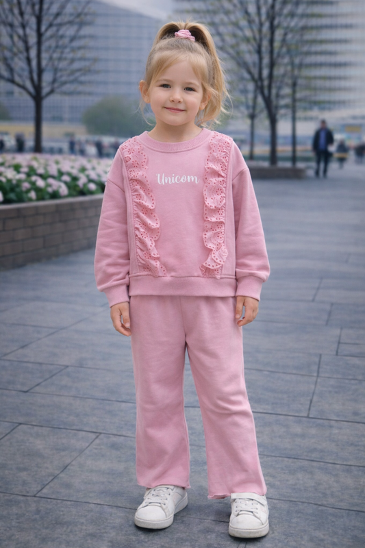 Детски комплект Unicorn – блуза с къдри и рипс панталон
