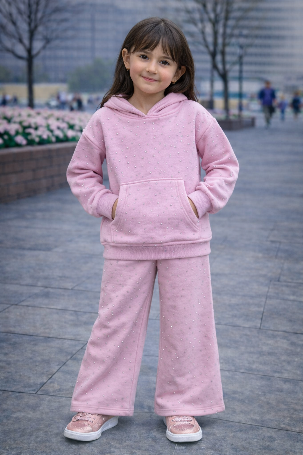 Детски спортен комплект с камъчета – розов