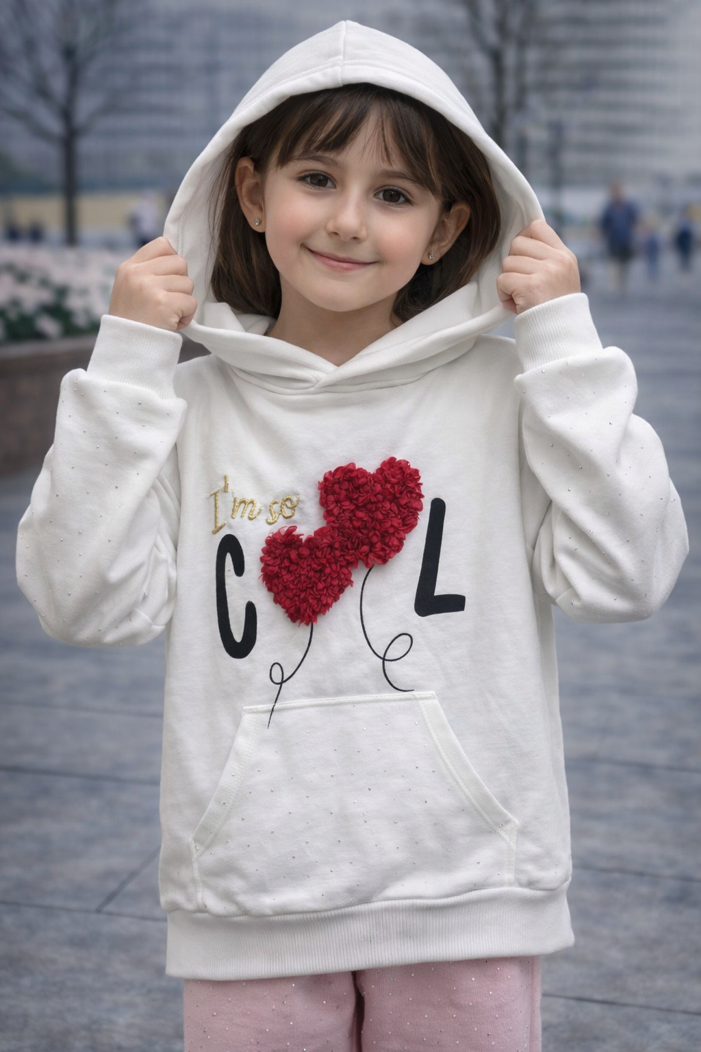 Детски суичър за момиче „I’m so Cool“ с 3D сърце