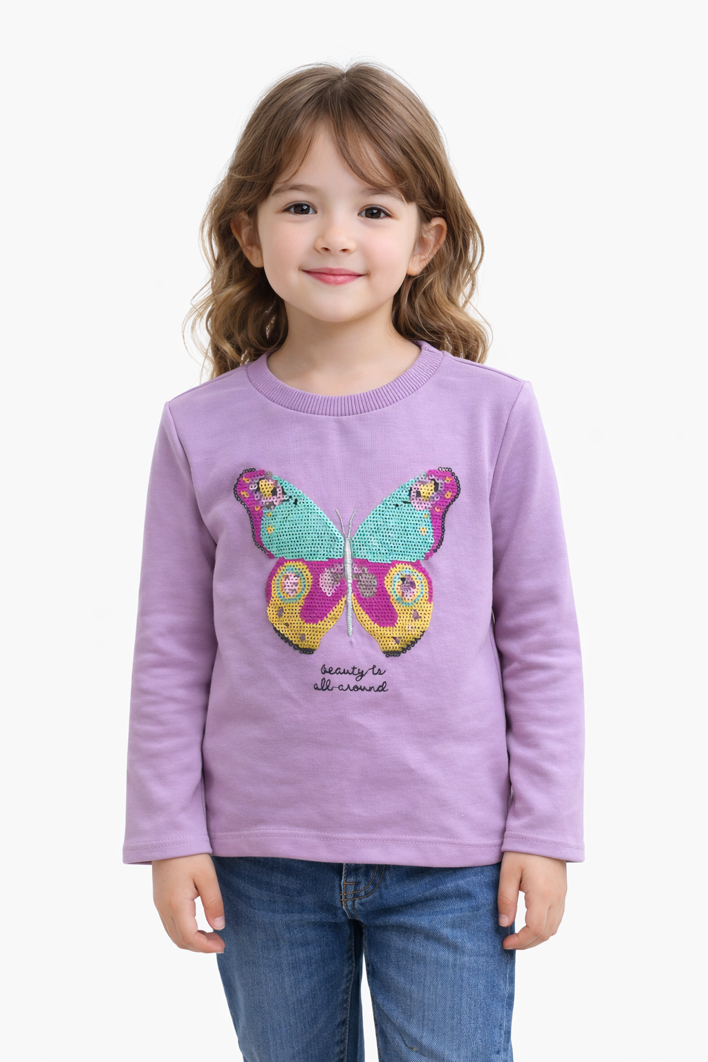 Детска блуза за момиче с пайети – пеперуда