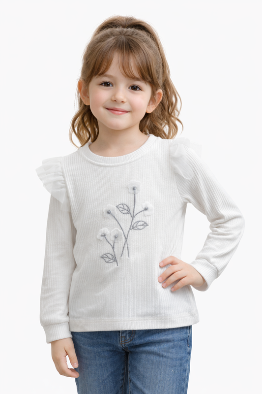 Детска блуза за момиче с флорална апликация