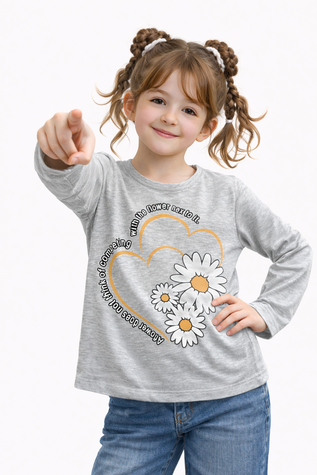 Детска блуза за момиче с флорален принт и сърце