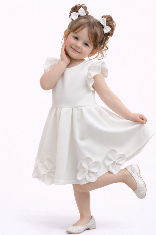 Елегантна бяла детска рокля с 3D цветя – модел „Little Princess“